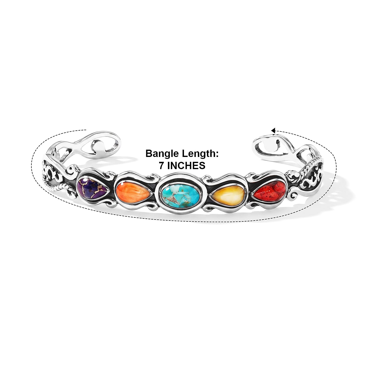 Santa Fe Style Multi Gemstone 1.25 ctw Cuff Bracelet in Sterling Silver (7.00 In)