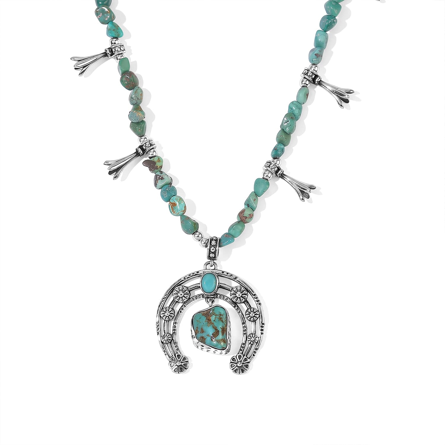D'Joy Royal Hubei Turquoise 82.90 ctw Beaded Necklace in Sterling Silver 18 Inches
