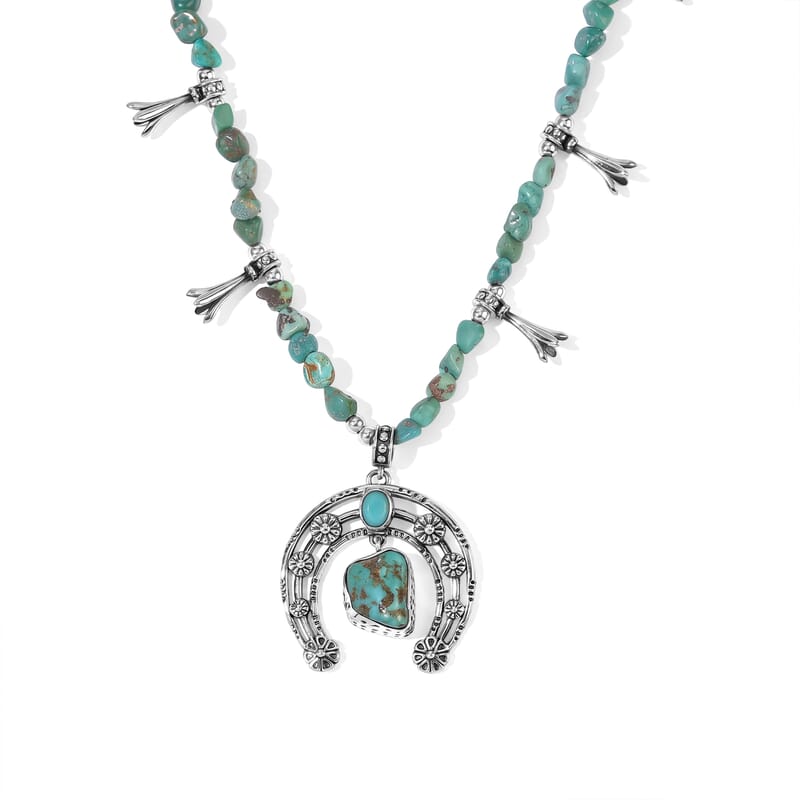 D'Joy Royal Hubei Turquoise 82.90 ctw Beaded Necklace in Sterling Silver 18 Inches