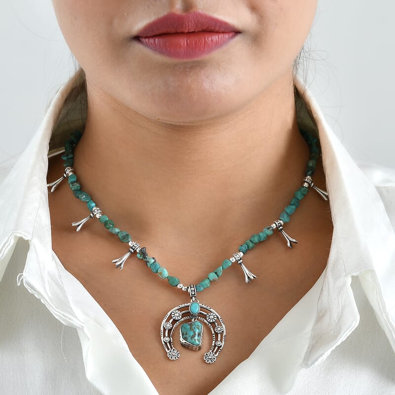 D'Joy Royal Hubei Turquoise 82.90 ctw Beaded Necklace in Sterling Silver 18 Inches
