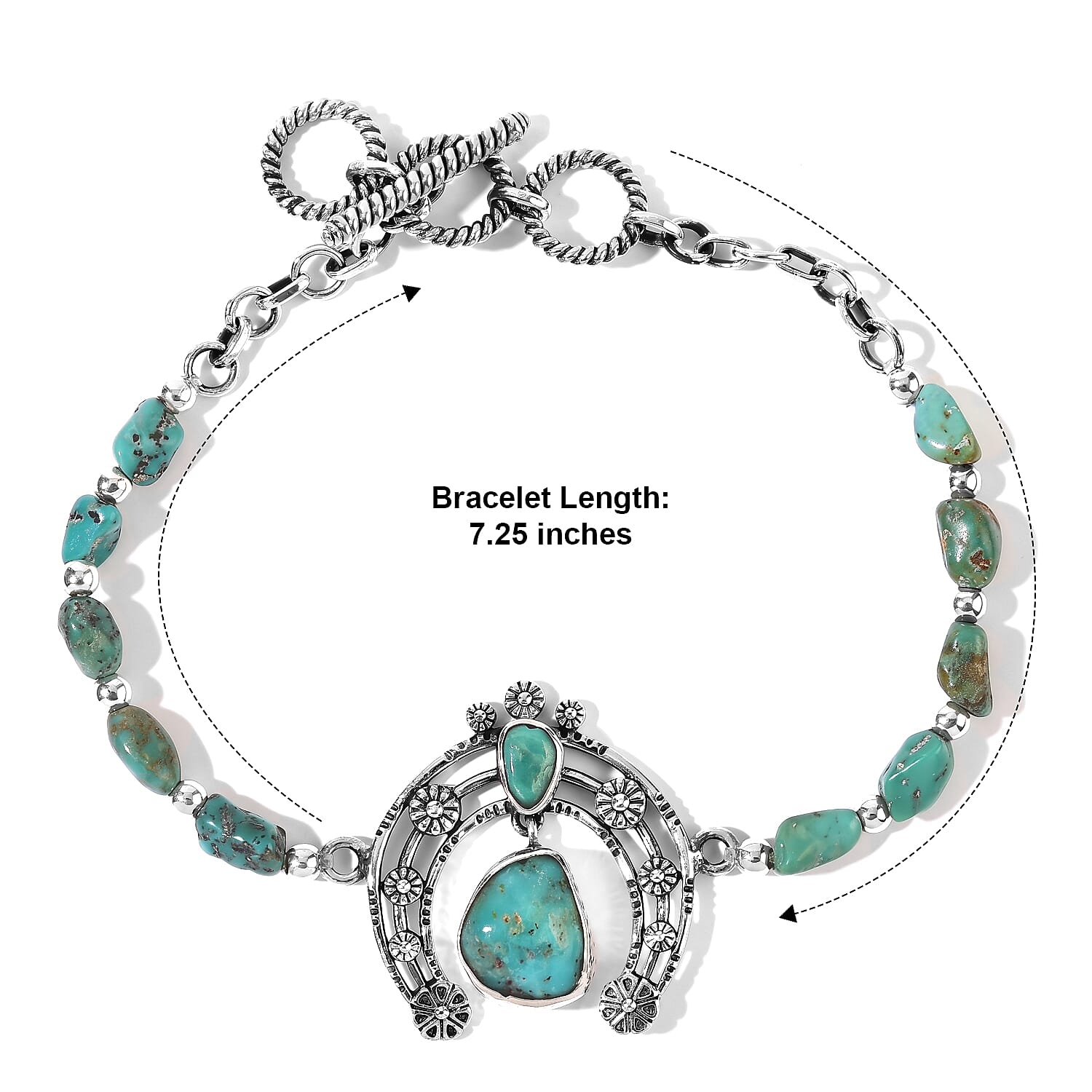 D'Joy Artisan Crafted Royal Hubei Blue Turquoise 22.50 ctw Bracelet in Sterling Silver (7.25 In)