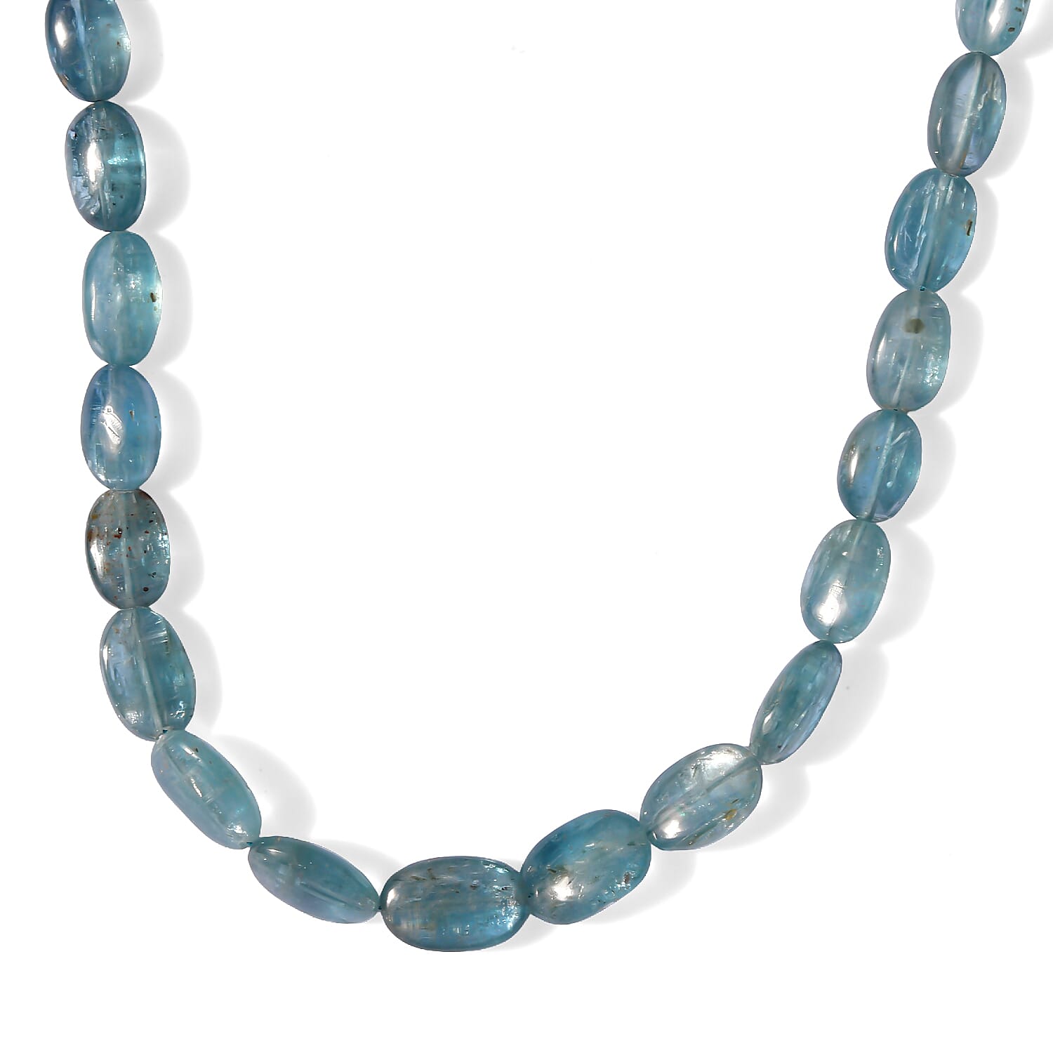 D'Joy Mint Kyanite 124.00 ctw Oval Beaded Necklace (18 Inches) in Rhodium Over Sterling Silver