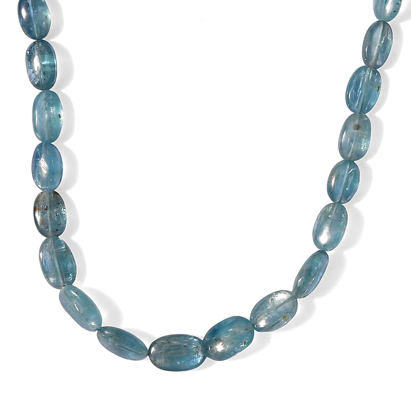 D'Joy Mint Kyanite 124.00 ctw Oval Beaded Necklace (18 Inches) in Rhodium Over Sterling Silver