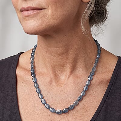 D'Joy Mint Kyanite 124.00 ctw Oval Beaded Necklace (18 Inches) in Rhodium Over Sterling Silver