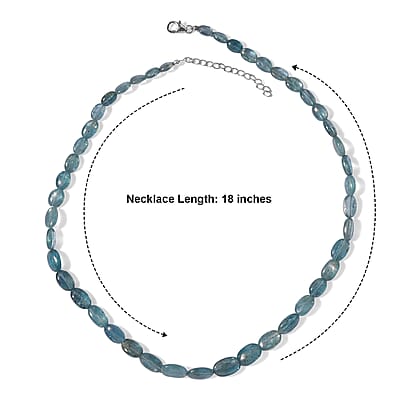 D'Joy Mint Kyanite 124.00 ctw Oval Beaded Necklace (18 Inches) in Rhodium Over Sterling Silver