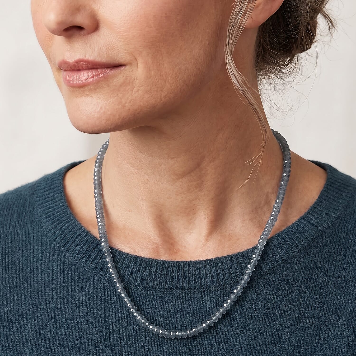 D'Joy Mint Kyanite 100.00 ctw Beaded Necklace (18 Inches) in Rhodium Over Sterling Silver
