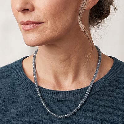 D'Joy Mint Kyanite 100.00 ctw Beaded Necklace (18 Inches) in Rhodium Over Sterling Silver