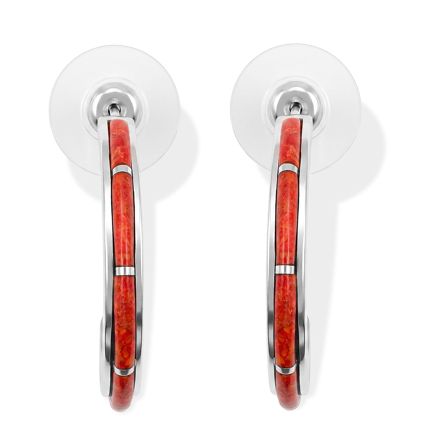 Santa Fe Style Red Spiny Oyster Shell 1.50 ctw Earrings in Sterling Silver