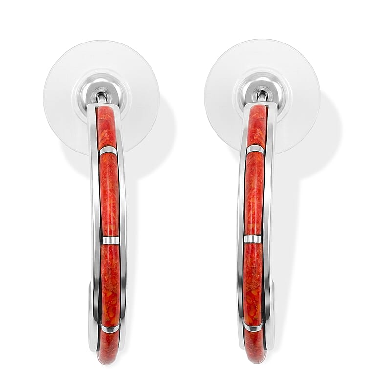 Santa Fe Style Red Spiny Oyster Shell 1.50 ctw Earrings in Sterling Silver