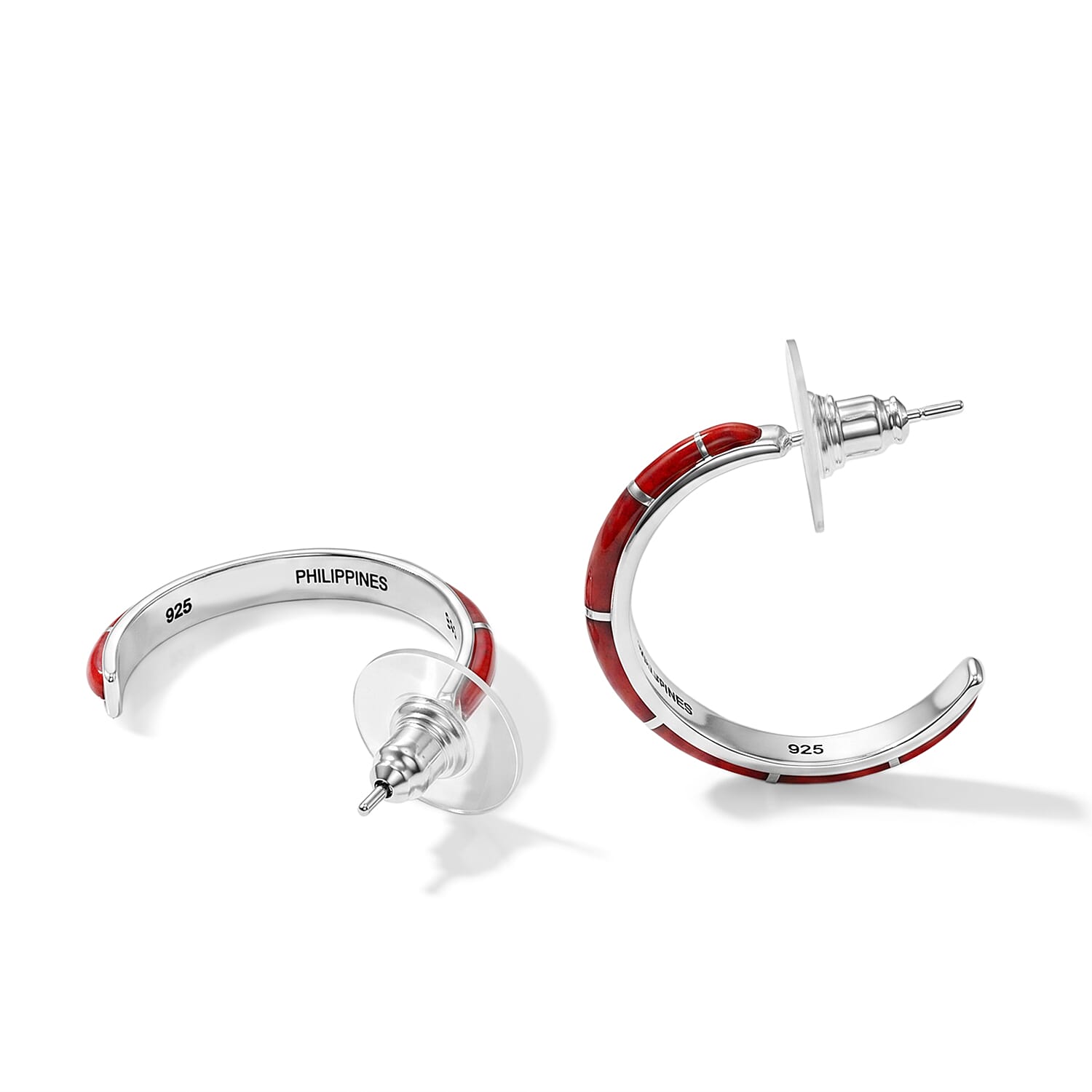 Santa Fe Style Red Spiny Oyster Shell 1.50 ctw Earrings in Sterling Silver