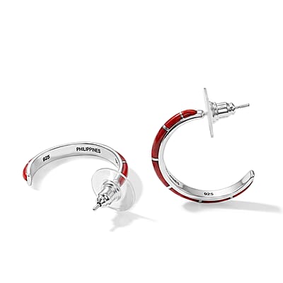 Santa Fe Style Red Spiny Oyster Shell 1.50 ctw Earrings in Sterling Silver