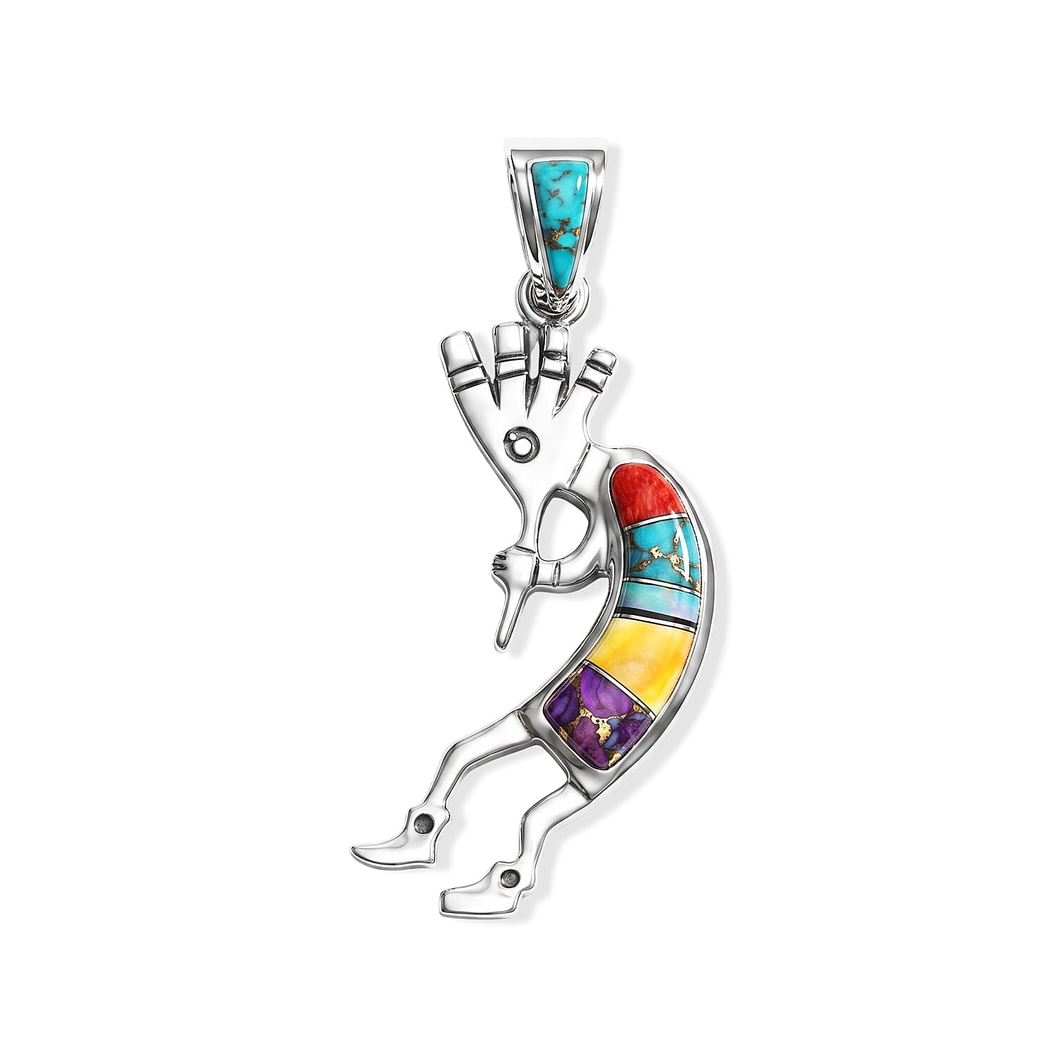 Santa Fe Style Multi Gemstone 0.50 ctw Kokopelli Pendant without Chain in Sterling Silver
