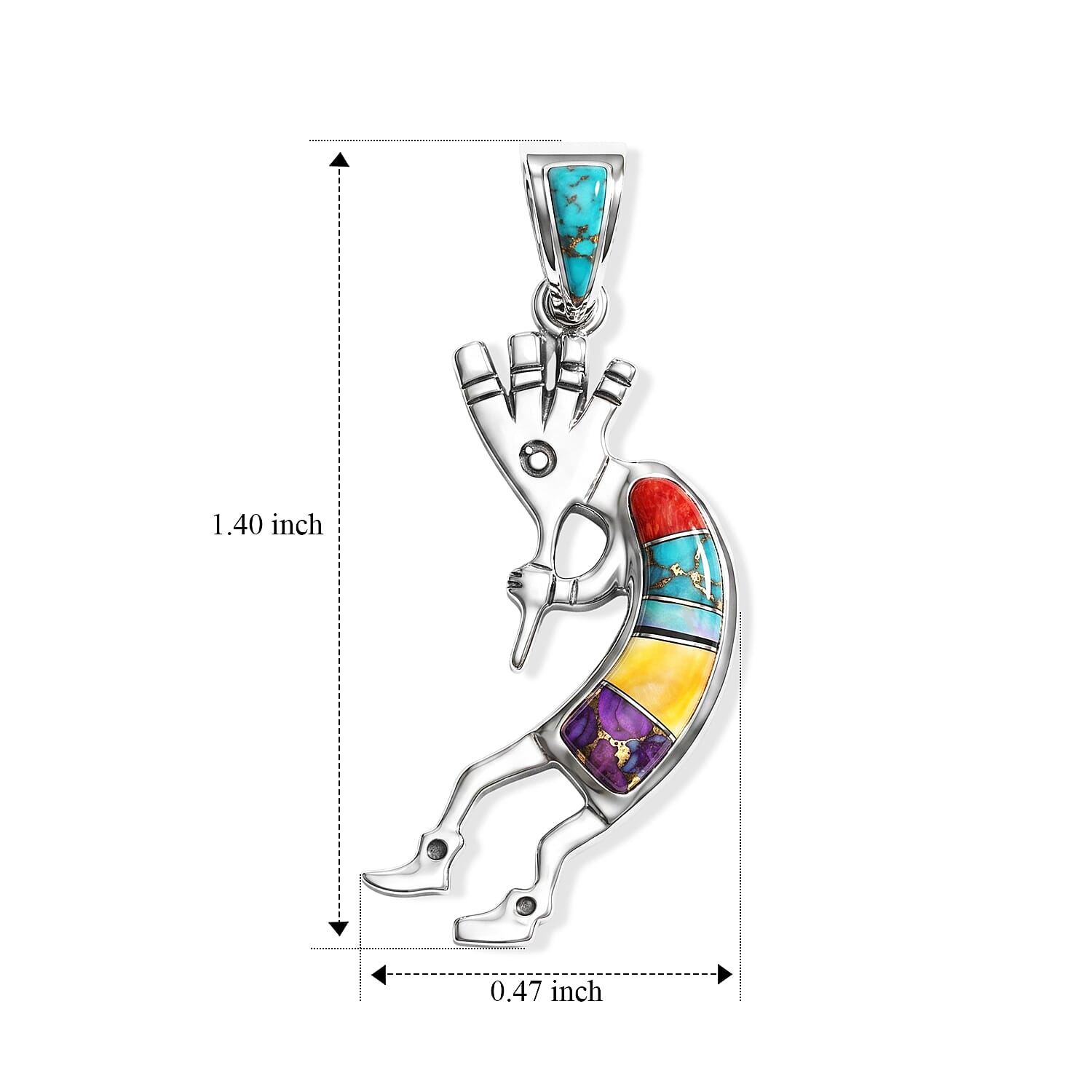 Santa Fe Style Multi Gemstone 0.50 ctw Kokopelli Pendant without Chain in Sterling Silver