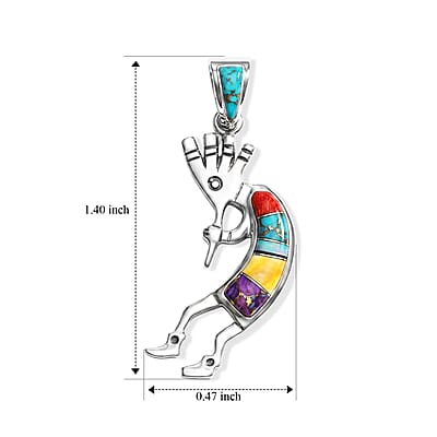 Santa Fe Style Multi Gemstone 0.50 ctw Kokopelli Pendant without Chain in Sterling Silver