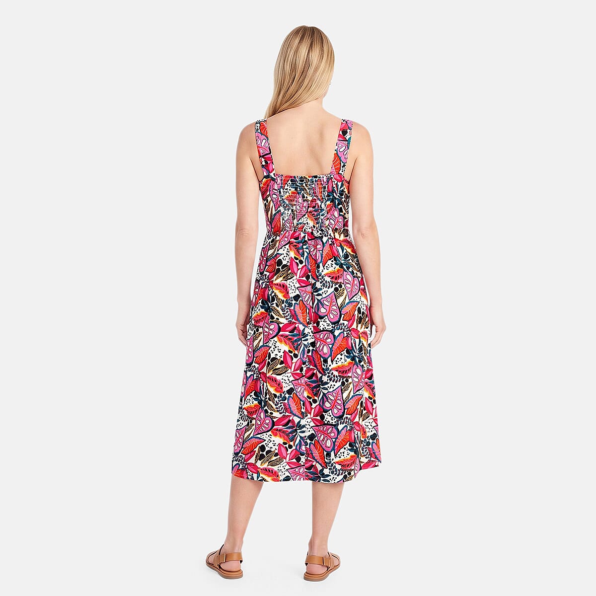 Linen and Limes Multi Print Button Front Midi Dress Plus - 1X