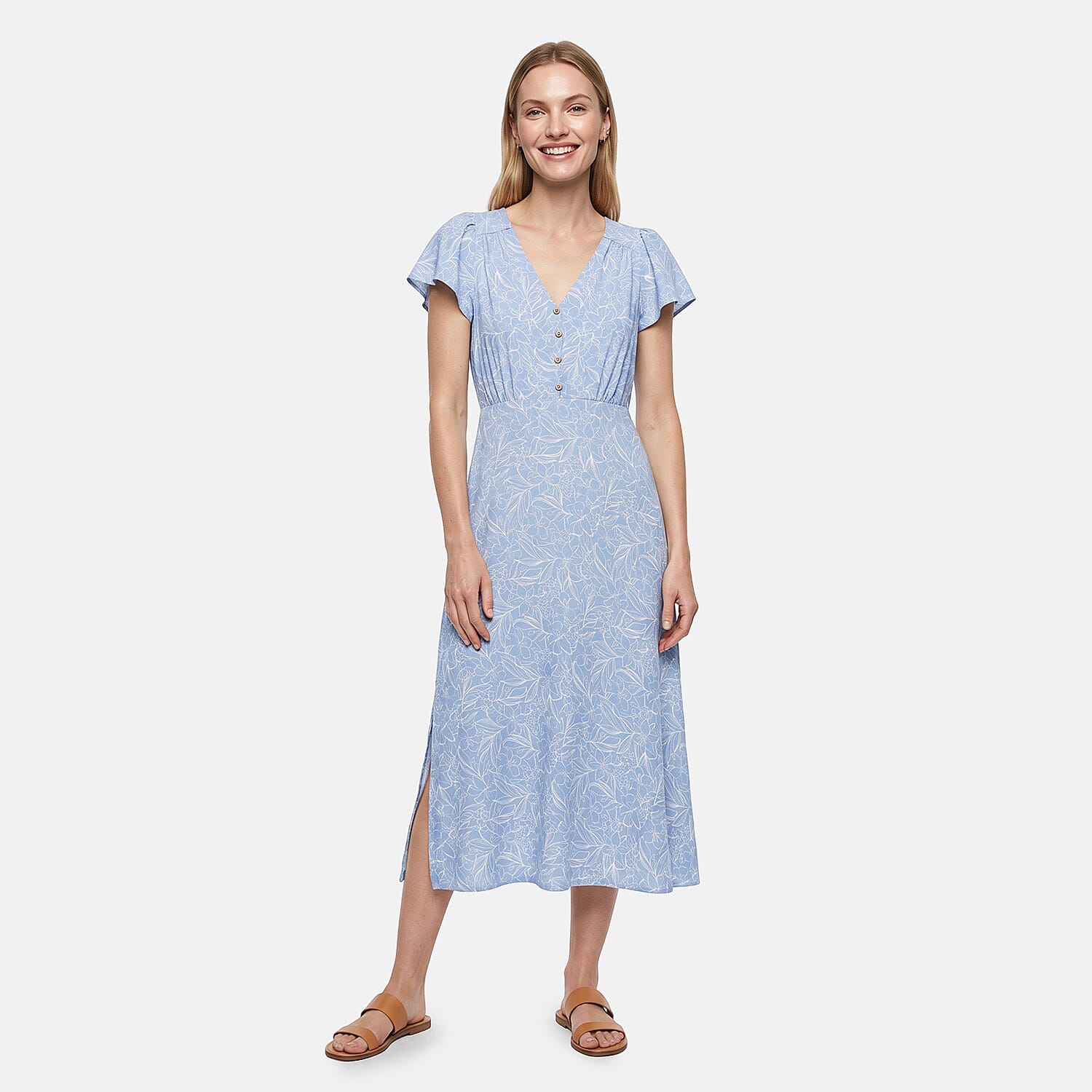 Linen and Limes Chambray White Front Midi Dress Plus - 1X