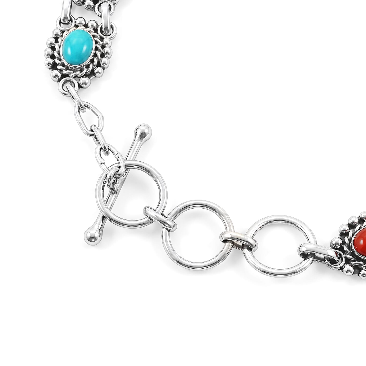 Santa Fe Style Multi Gemstone 2.00 ctw Bracelet in Sterling Silver (7.0-8.0In)