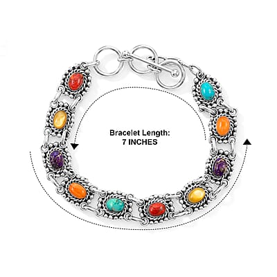 Santa Fe Style Multi Gemstone 2.00 ctw Bracelet in Sterling Silver (7.0-8.0In)