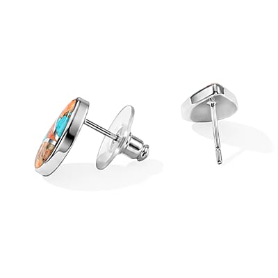 Santa Fe Style Spiny Turquoise 1.55 ctw Teardrop Studs Earrings in Sterling Silver