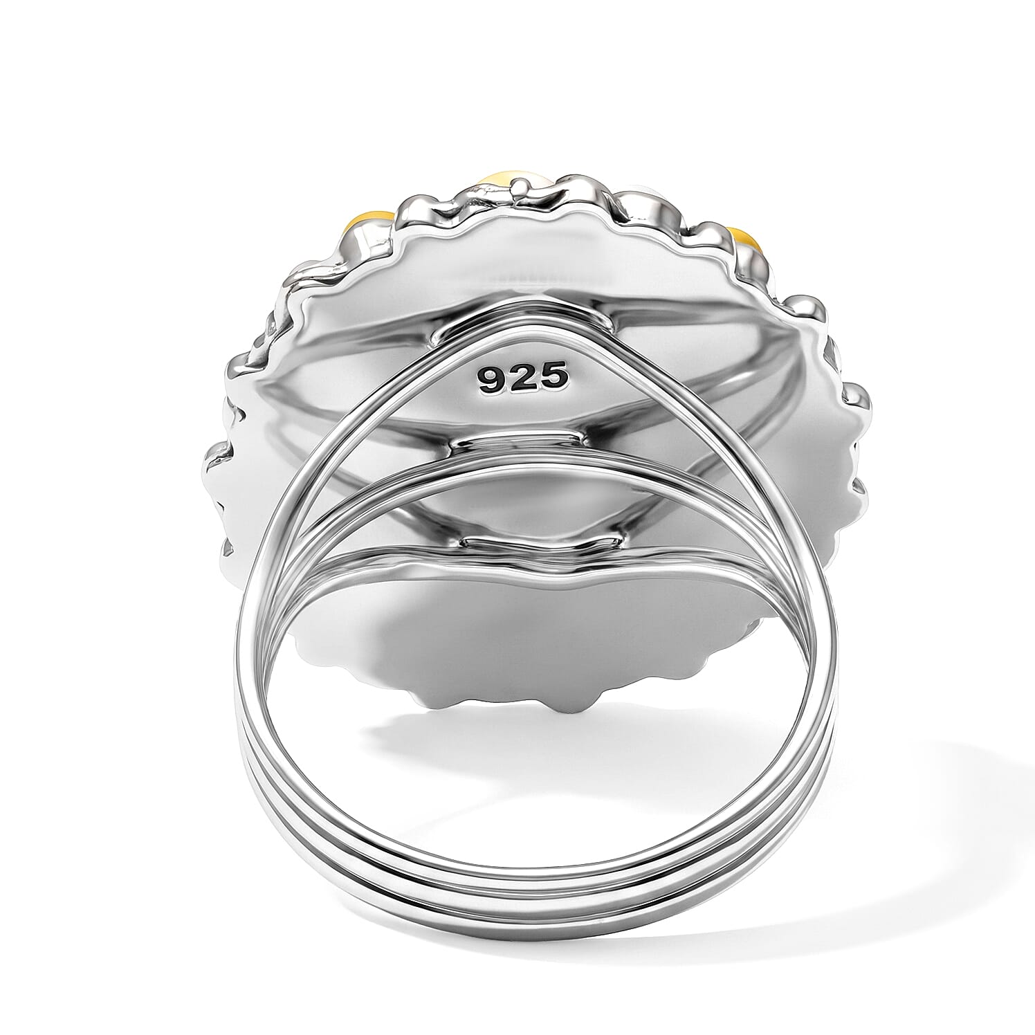 Santa Fe Style Orange Spiny Oyster Shell and Multi Gemstone 0.45 ctw Ring in Sterling Silver (Size 6.0)