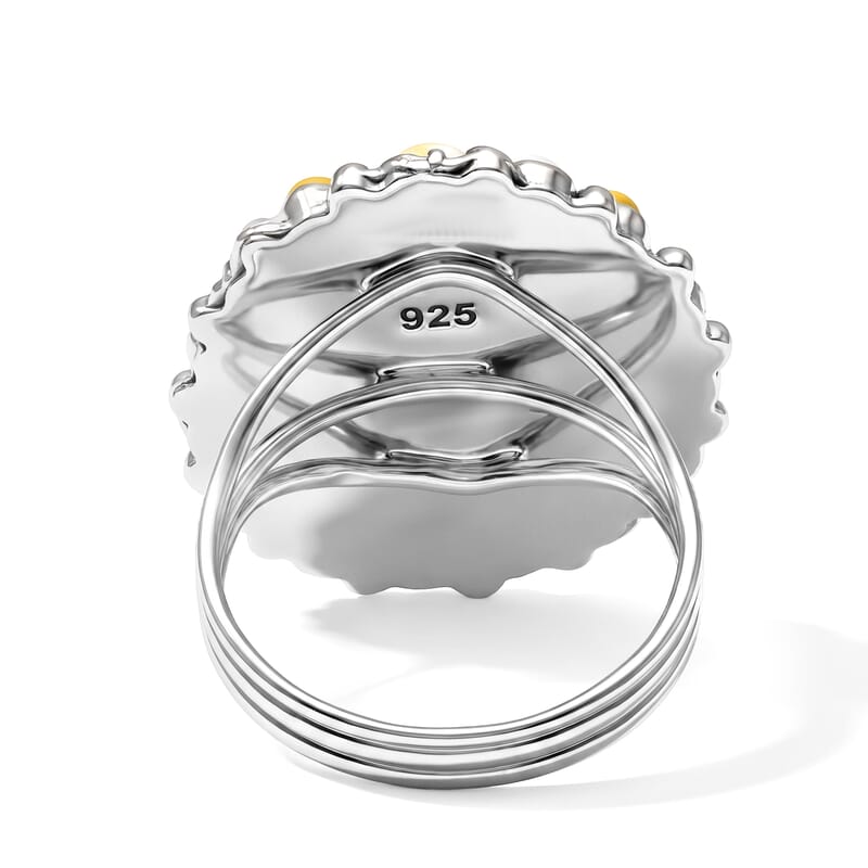 Santa Fe Style Orange Spiny Oyster Shell and Multi Gemstone 0.45 ctw Ring in Sterling Silver (Size 6.0)
