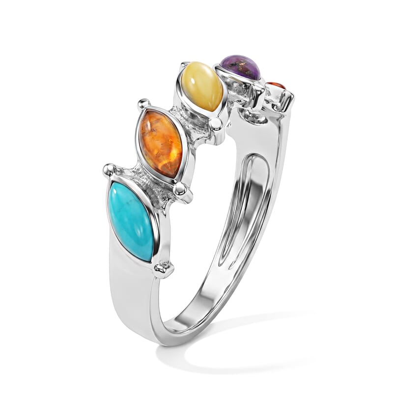 Santa Fe Style Multi Gemstone 1.50 ctw Marquis Half Band Ring in Sterling Silver (Size 10.0)
