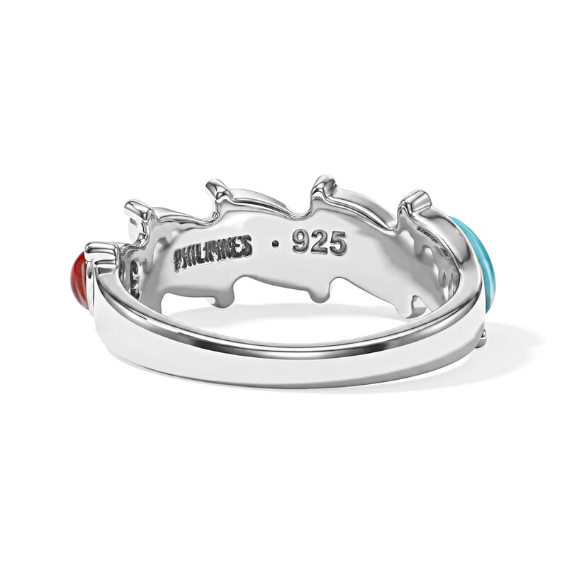 Santa Fe Style Multi Gemstone 1.50 ctw Marquis Half Band Ring in Sterling Silver (Size 10.0)