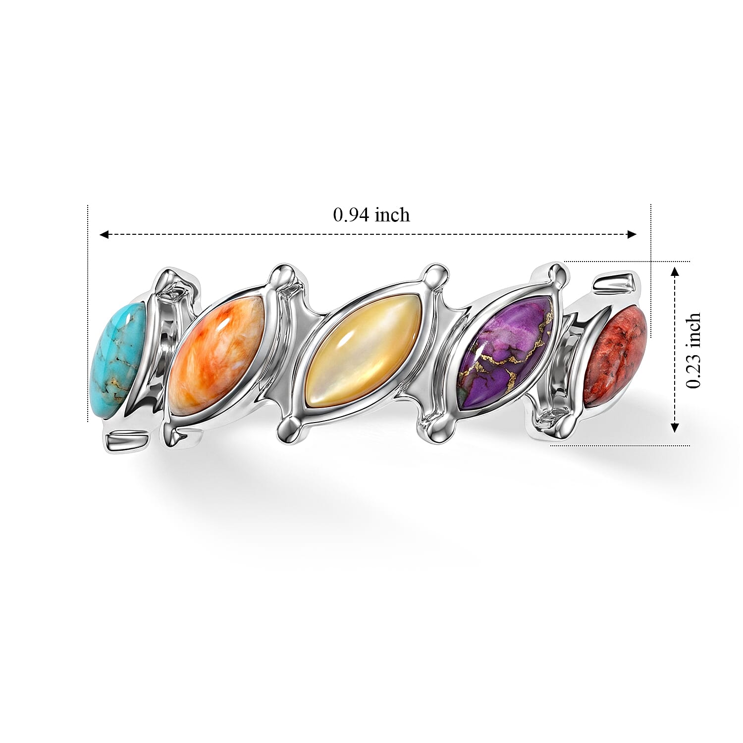 Santa Fe Style Multi Gemstone 1.50 ctw Marquis Half Band Ring in Sterling Silver (Size 10.0)