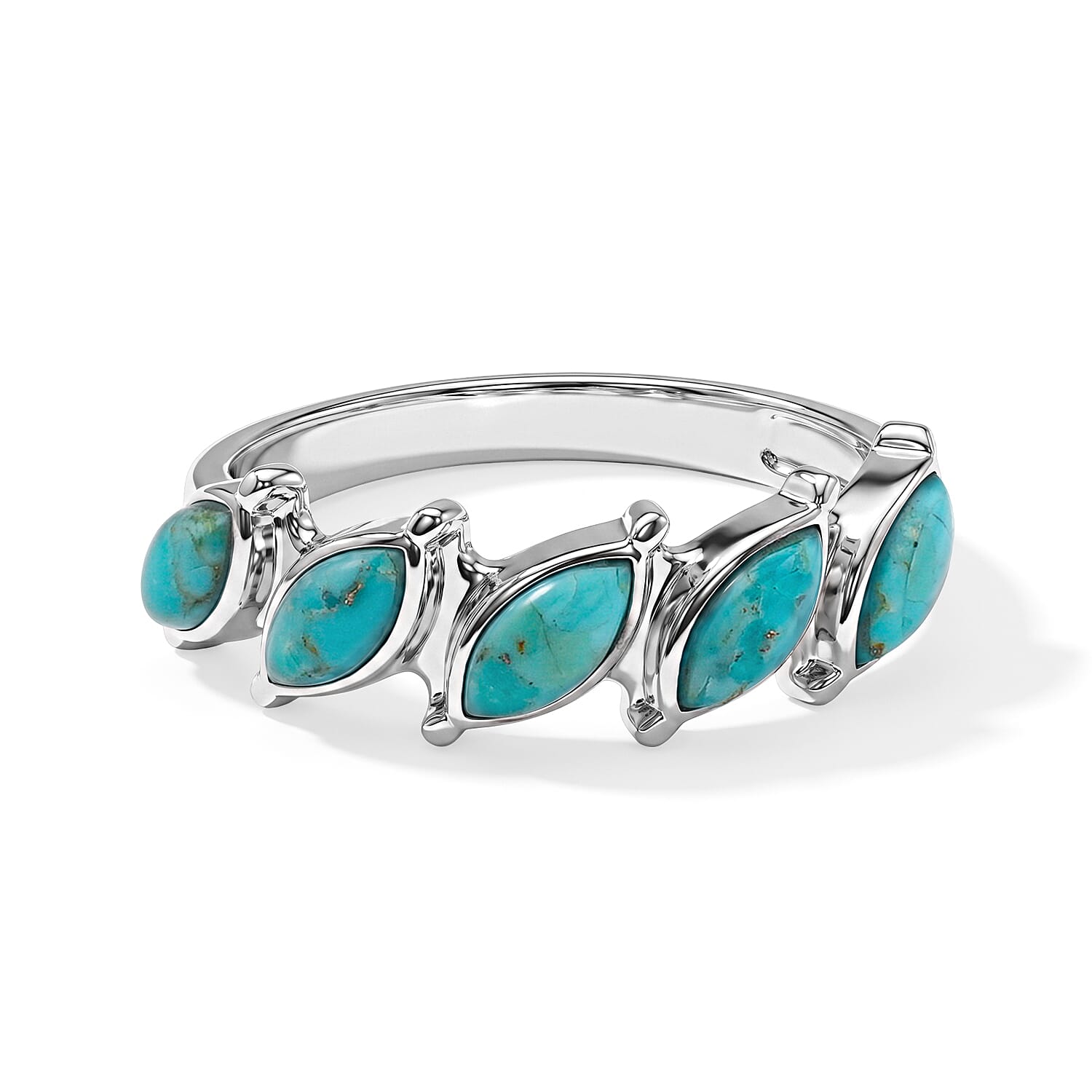 Santa Fe Style Kingman Turquoise 1.50 ctw Marquis Half Band Ring in Sterling Silver (Size 10.0)