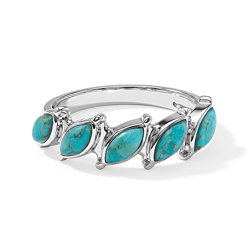 Santa Fe Style Kingman Turquoise 1.50 ctw Marquis Half Band Ring in Sterling Silver (Size 10.0)