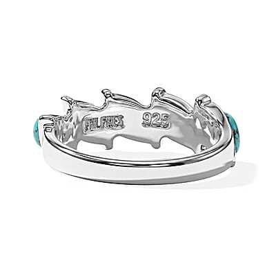 Santa Fe Style Kingman Turquoise 1.50 ctw Marquis Half Band Ring in Sterling Silver (Size 10.0)
