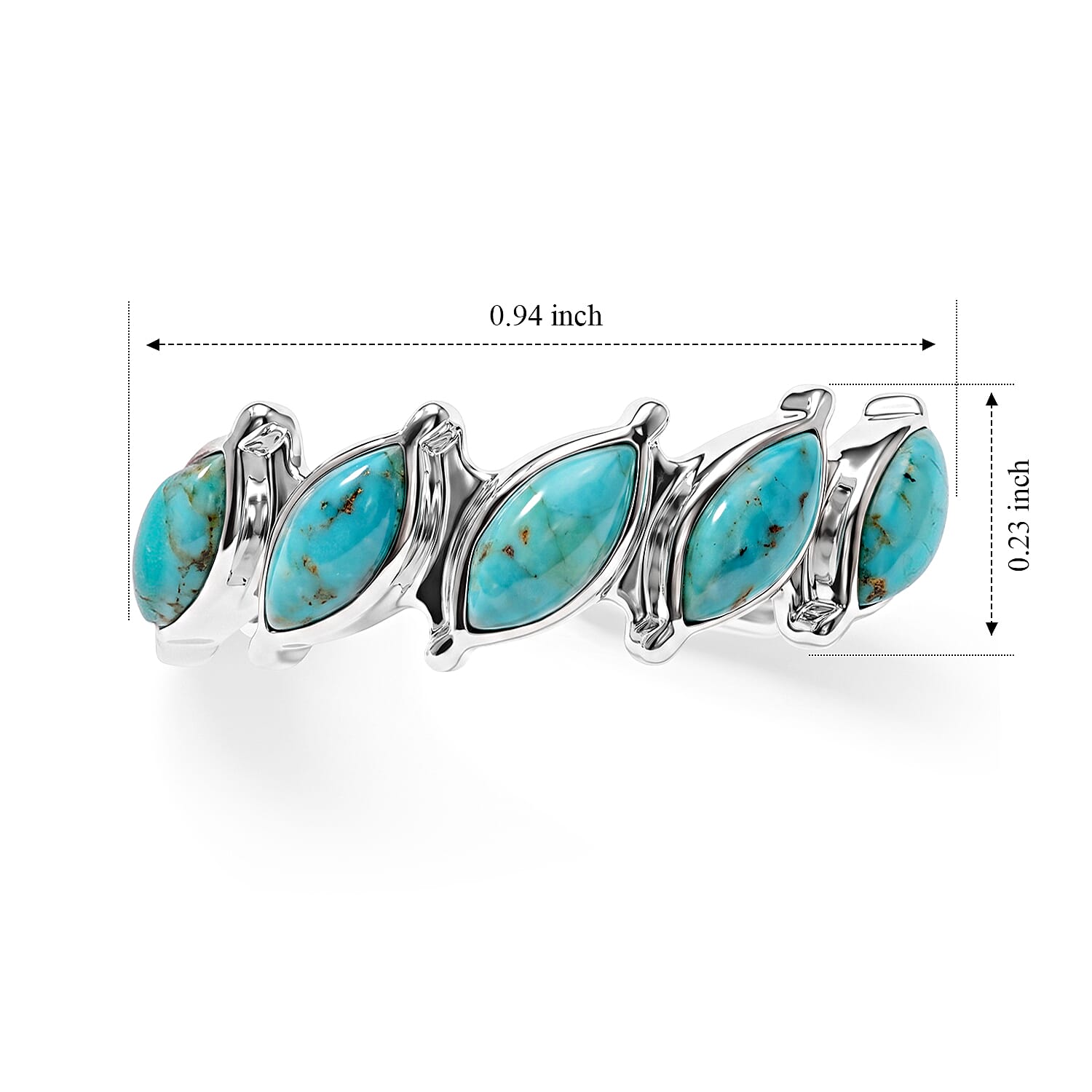 Santa Fe Style Kingman Turquoise 1.50 ctw Marquis Half Band Ring in Sterling Silver (Size 10.0)