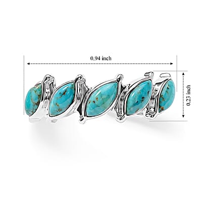Santa Fe Style Kingman Turquoise 1.50 ctw Marquis Half Band Ring in Sterling Silver (Size 10.0)