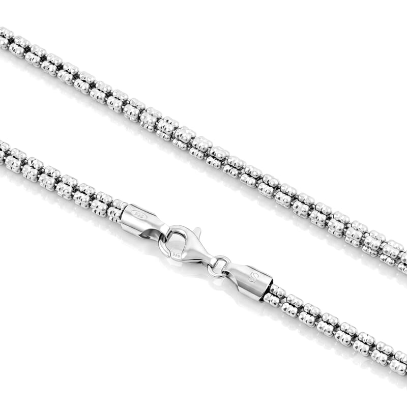 Italian 4.5mm Ice Chain Necklace in Rhodium Over Sterling Silver 24.90 Grams 18 Inches