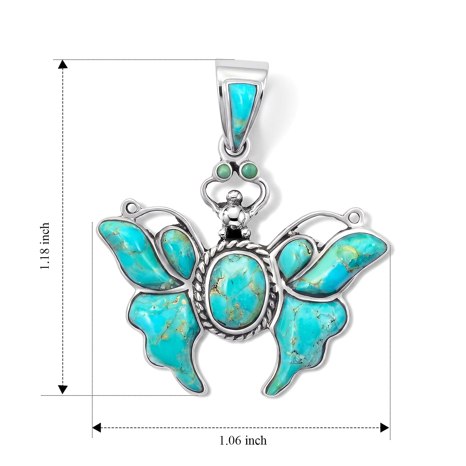 Santa Fe Style Kingman Turquoise 0.60 ctw Butterfly Pendant without Chain in Sterling Silver
