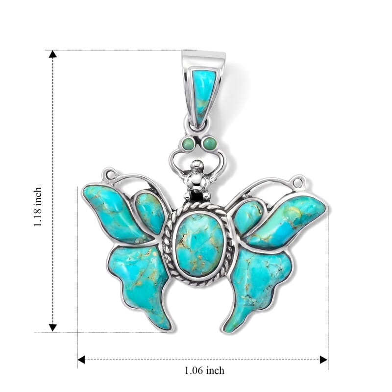Santa Fe Style Kingman Turquoise 0.60 ctw Butterfly Pendant without Chain in Sterling Silver