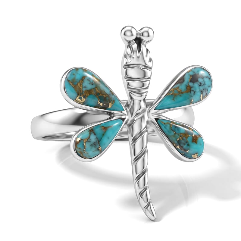Santa Fe Style Mojave Blue Turquoise 0.30 ctw Dragonfly Ring in Sterling Silver (Size 10.0)