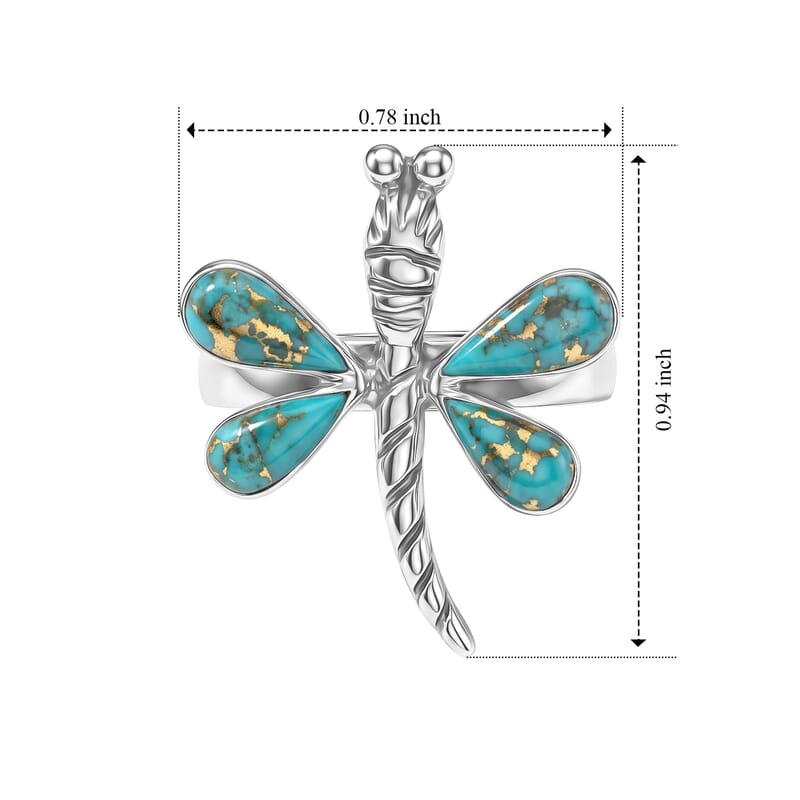 Santa Fe Style Mojave Blue Turquoise 0.30 ctw Dragonfly Ring in Sterling Silver (Size 10.0)