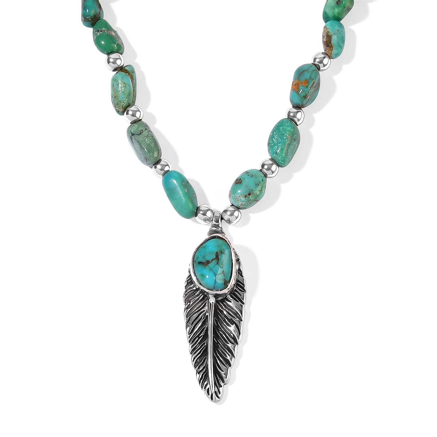 D'Joy Royal Hubei Blue Turquoise 130.55 ctw Beaded Necklace in Sterling Silver 18 Inches