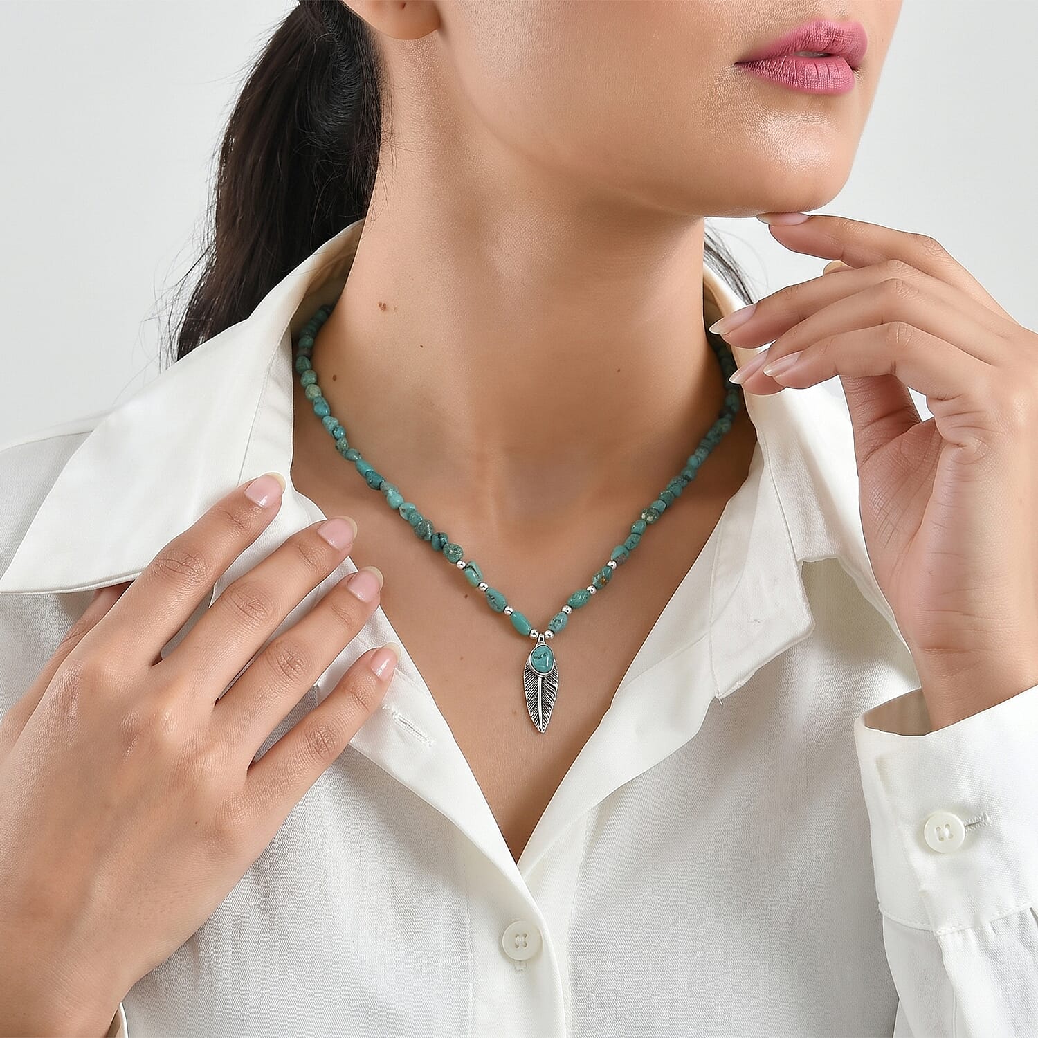 D'Joy Royal Hubei Blue Turquoise 130.55 ctw Beaded Necklace in Sterling Silver 18 Inches