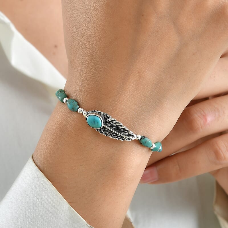 D'Joy Artisan Crafted Blue Turquoise 78.70 ctw Bracelet in Sterling Silver (7.25 In)