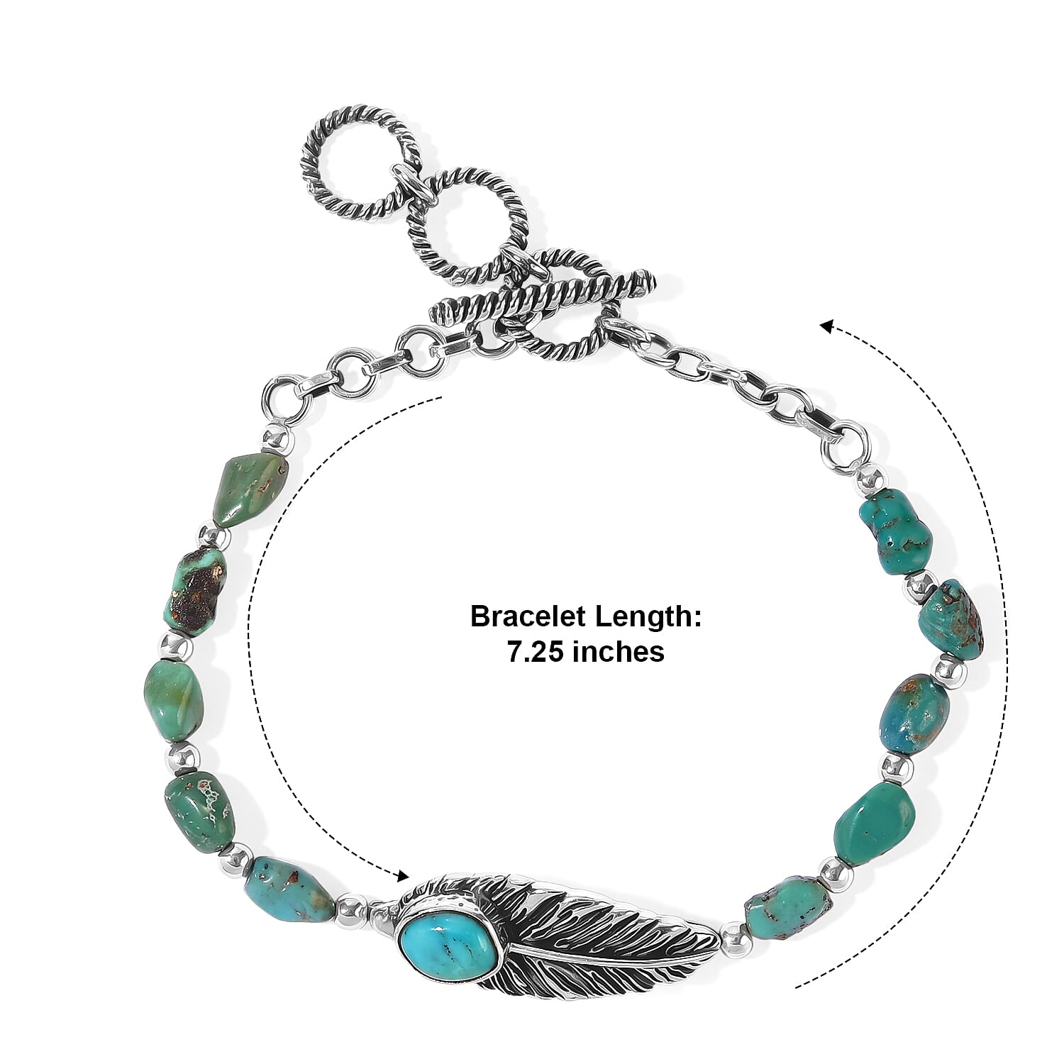 D'Joy Artisan Crafted Blue Turquoise 78.70 ctw Bracelet in Sterling Silver (7.25 In)