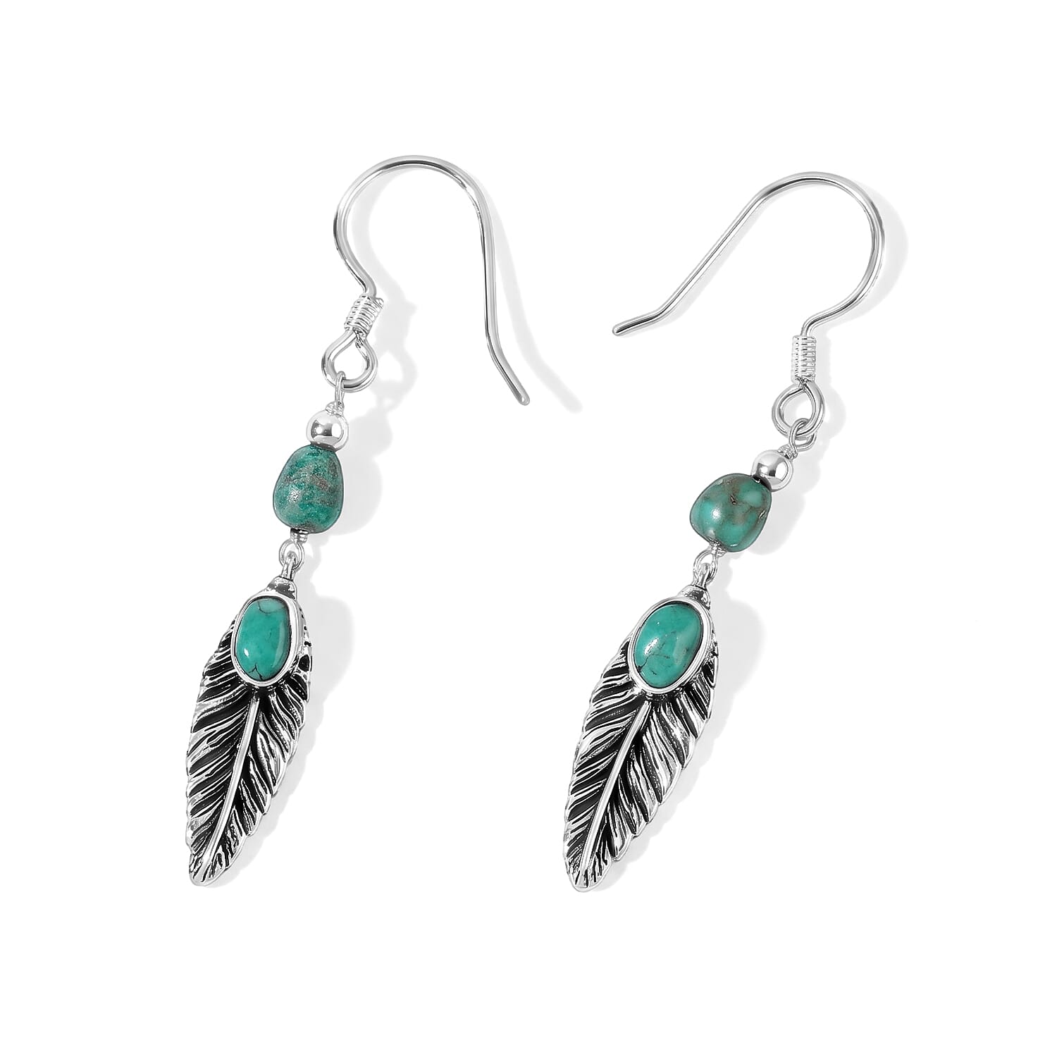D'Joy Royal Hubei Blue Turquoise 25.40 ctw Earrings in Sterling Silver