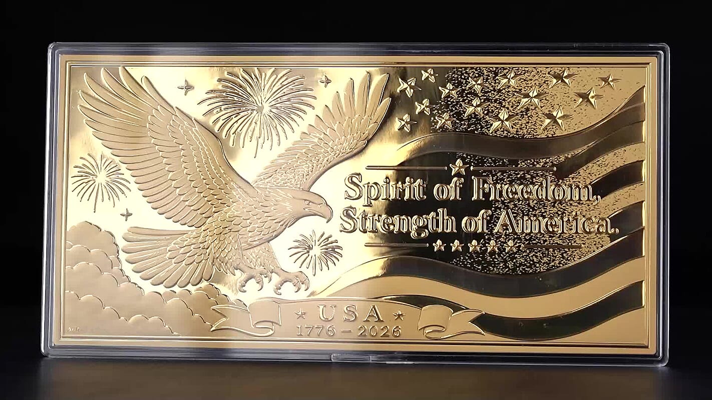 24K Gold Rainbow Spirit of Freedom Strength of America Embossed Sheet (15.5x7.5cm) 100mg