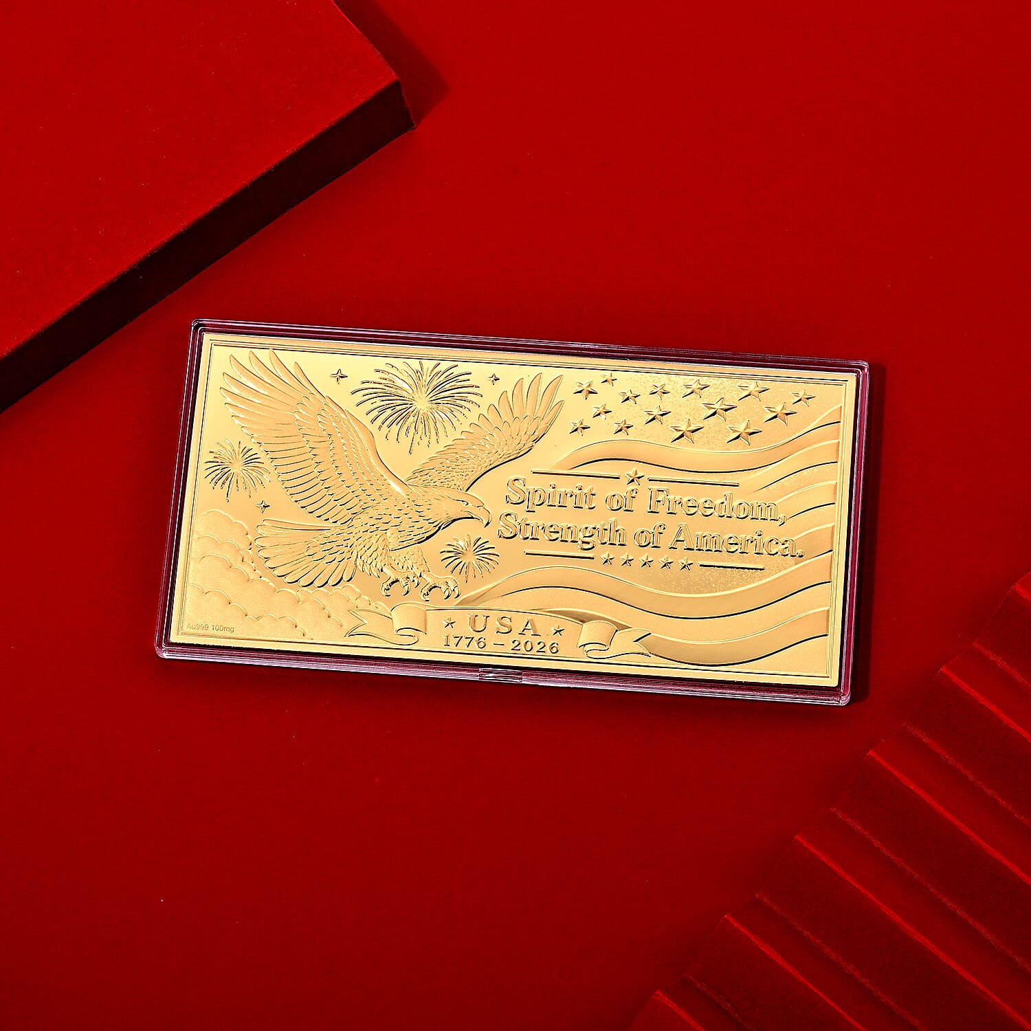 24K Gold Rainbow Spirit of Freedom Strength of America Embossed Sheet (15.5x7.5cm) 100mg