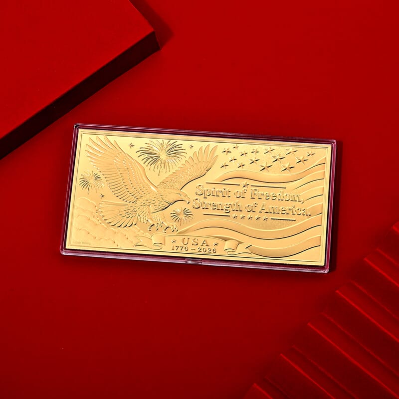 24K Gold Rainbow Spirit of Freedom Strength of America Embossed Sheet (15.5x7.5cm) 100mg