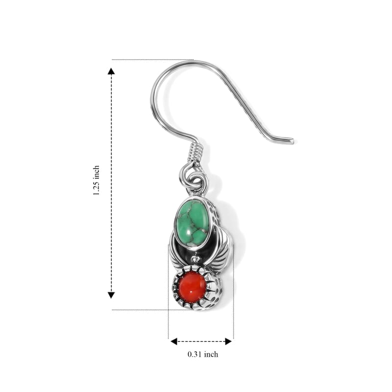 D'Joy Royal Hubei Blue Turquoise and Coral 10.70 ctw Earrings in Sterling Silver