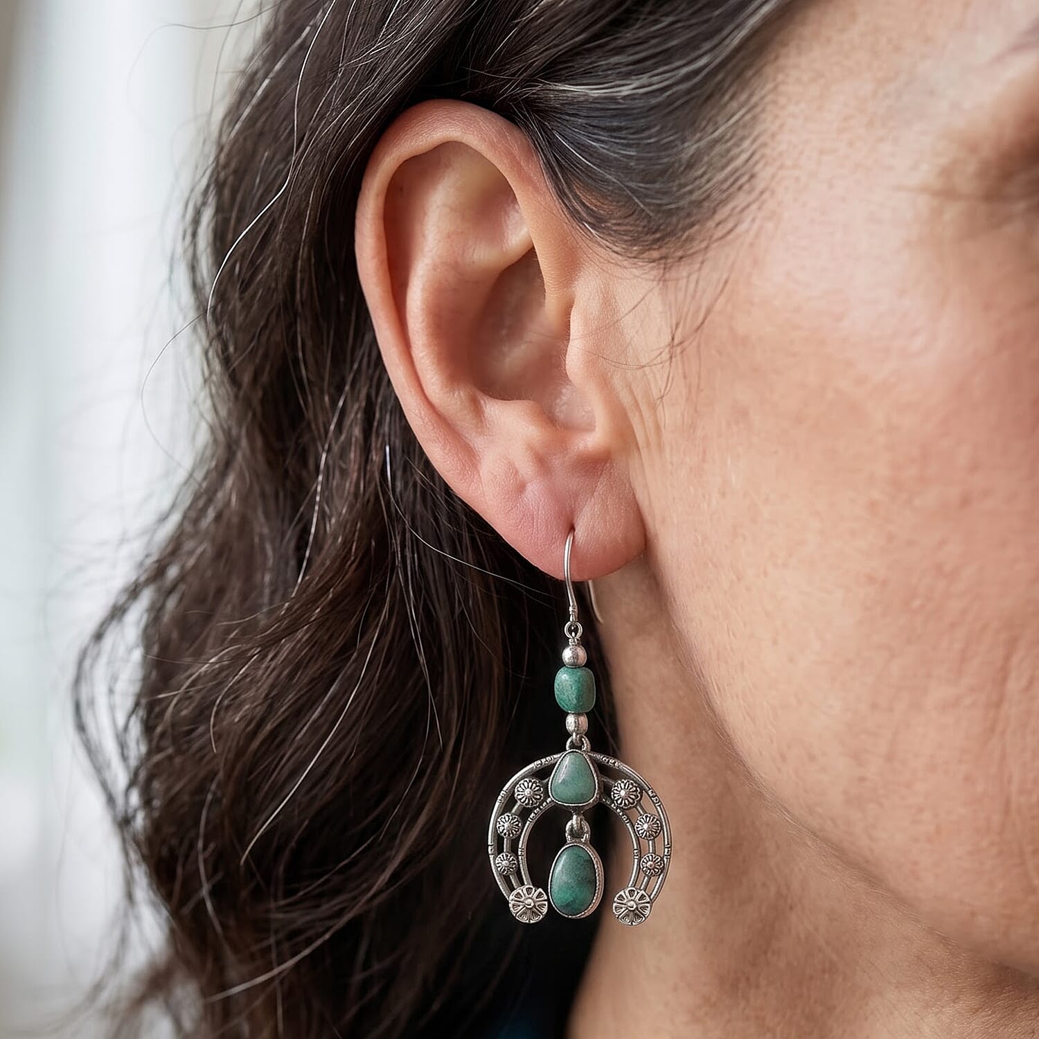 D'Joy Royal Hubei Blue Turquoise 36.10 ctw Earrings in Sterling Silver