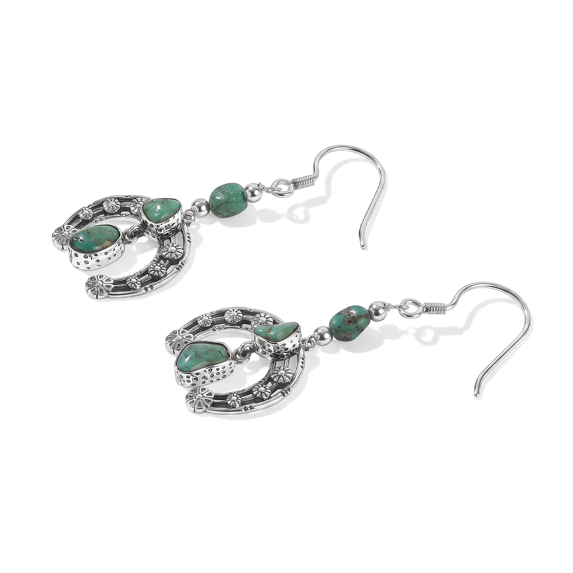D'Joy Royal Hubei Blue Turquoise 36.10 ctw Earrings in Sterling Silver