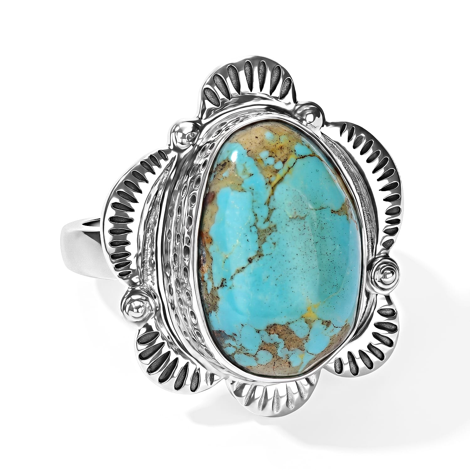 D'Joy Artisan Crafted Blue Turquoise 17.90 ctw Ring in Sterling Silver (Size 7.0)